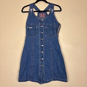 REVOLT JEANS Womens Button-Front Denim Mini Dress Size Medium Medium Wash Blue